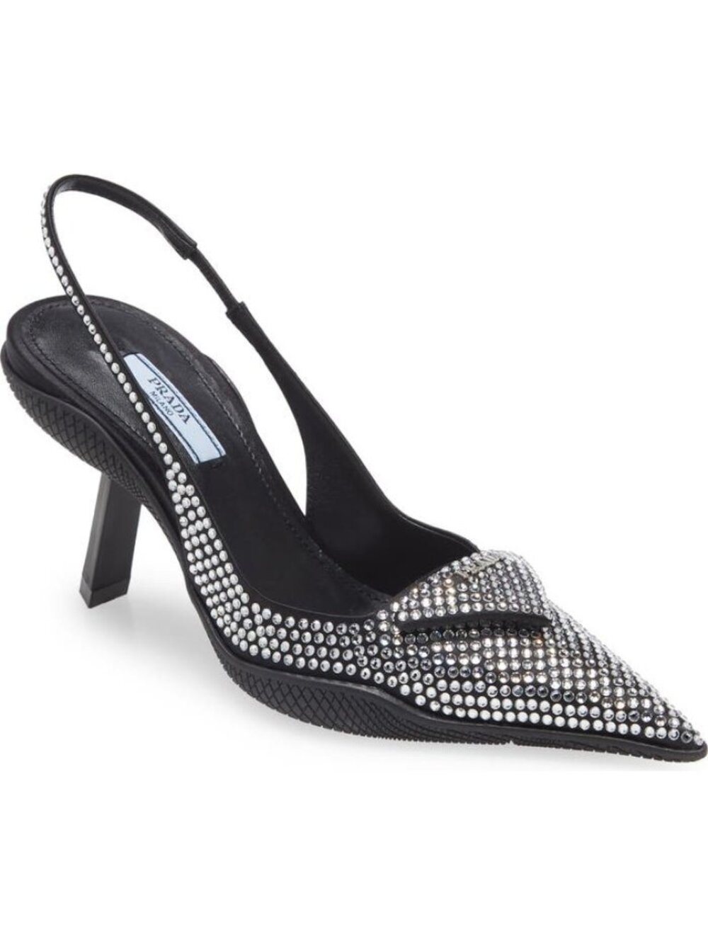 Prada Crystal Embellished Pointed Toe Slingback Pump heels size 40 NEW